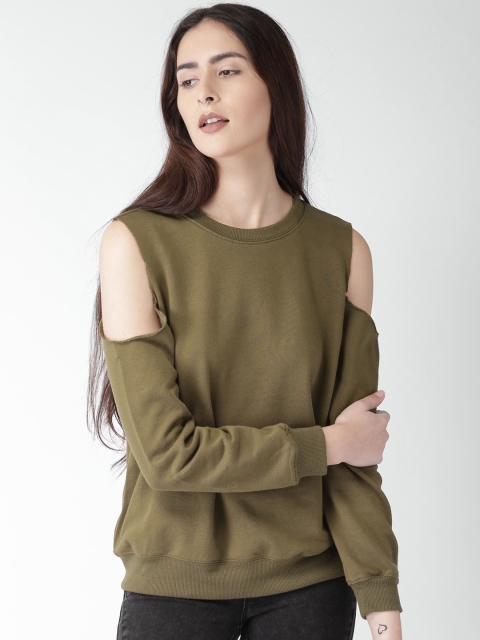

FOREVER 21 Olive Green Cold-Shoulder Sweatshirt