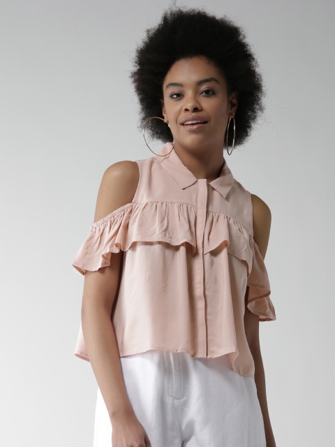 

FOREVER 21 Women Pink Cold Shoulder Casual Shirt