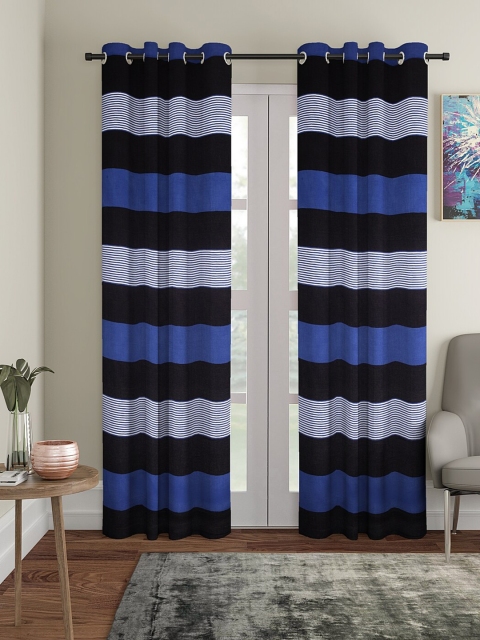 

Dhrohar Blue Set of 2 Striped Cotton Door Curtain