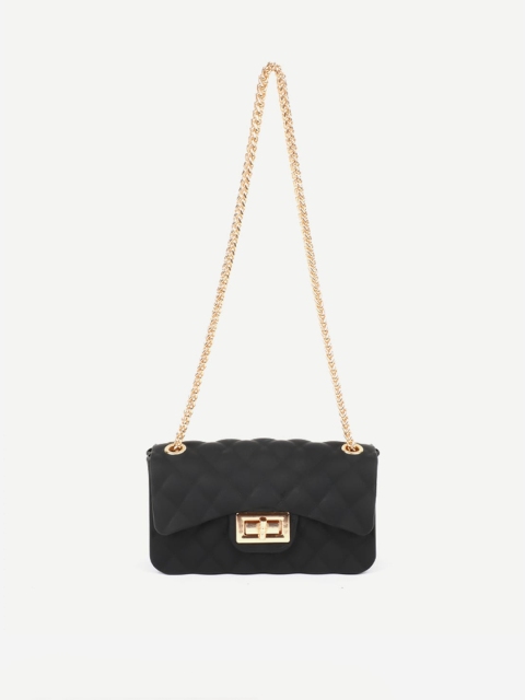 

Carlton London Black Textured & Quilted Structured Sling Bag
