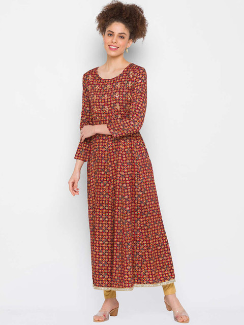 

ZOLA Women Maroon & Blue Embellished Kurta