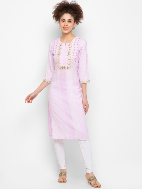 

ZOLA Women Pink Ethnic Motifs Embroidered Mirror Work Kurta