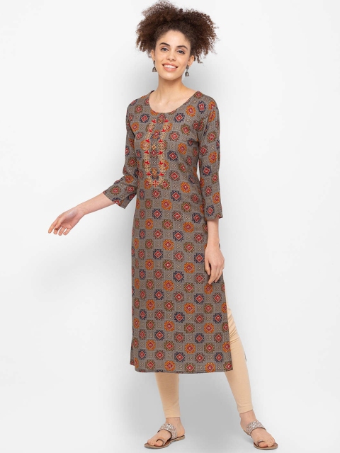 

ZOLA Women Grey Geometric Printed Thread Work Kurta