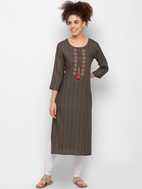 

ZOLA Women Black Flared Sleeves Thread Work Anarkali Kurta