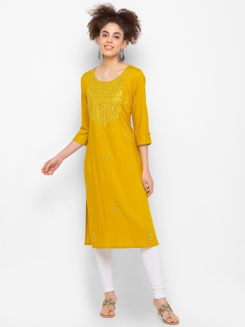 

ZOLA Women Yellow Embroidered Mirror Work Kurta