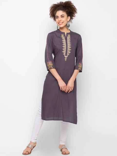 

ZOLA Women Grey Floral Yoke Design Thread Work Kurta