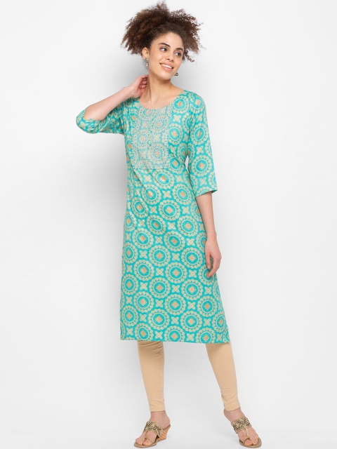 

ZOLA Women Turquoise Blue Ethnic Motifs Printed Kurta