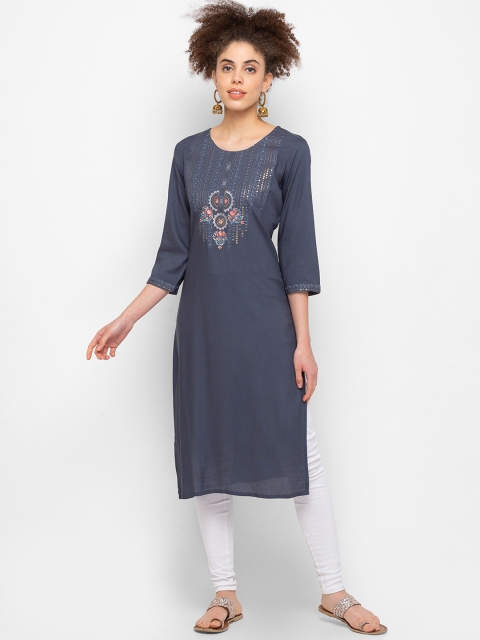 

ZOLA Women Grey Geometric Embroidered Kurta