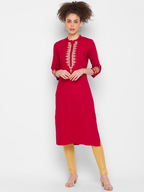 

ZOLA Women Red Geometric Yoke Design Kurta