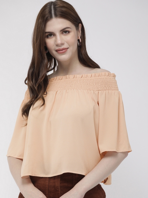 

FOREVER 21 Women Beige Solid Off-Shoulder Top