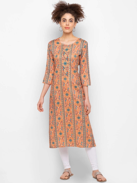 

ZOLA Women Orange & Blue Ethnic Motifs Embroidered Kurta