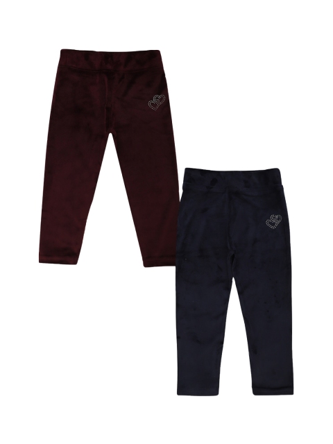 

V-Mart Girls Maroon and Navy Blue Solid Leggings Pack of 2
