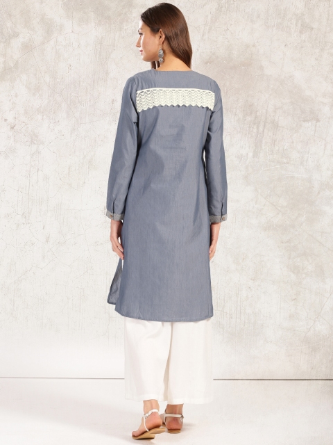 

Anouk Women Blue Chambray A-Line Kurta