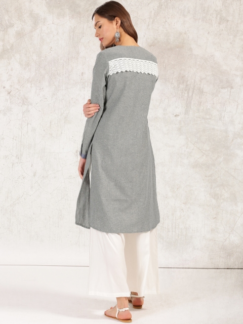 

Anouk Women Grey Solid Chambray Kurta