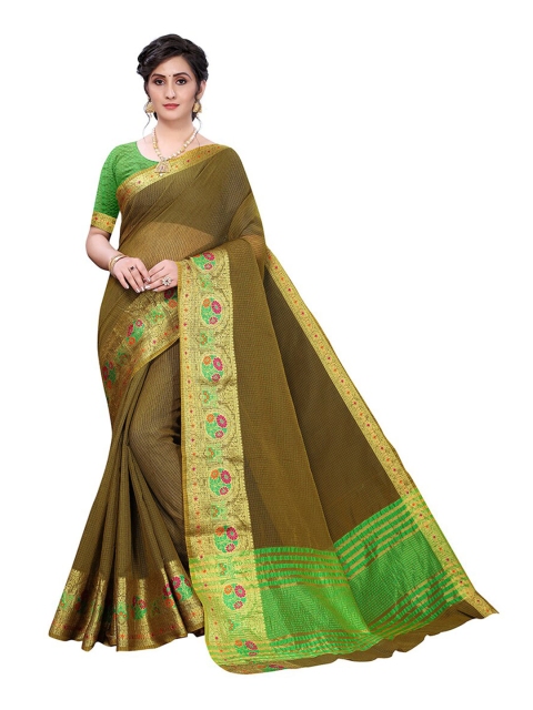 

Pisara Olive Green & Gold-Toned Checked Kota Doria Silk Cotton Saree