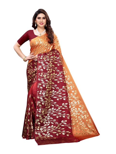 

Pisara Orange & Maroon Floral Silk Cotton Saree
