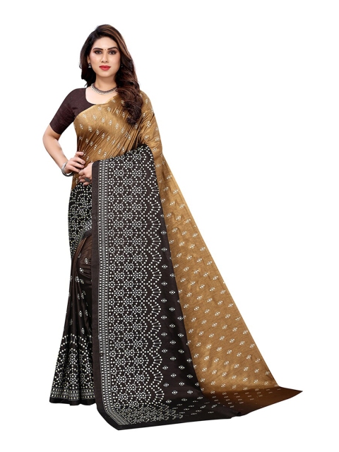

Pisara Camel Brown & Coffee Brown Foil Floral Silk Cotton Saree