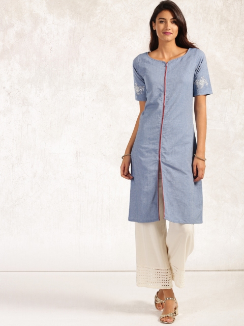 

Anouk Women Blue Solid Straight Kurta