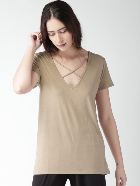 

FOREVER 21 Women Beige Solid Top