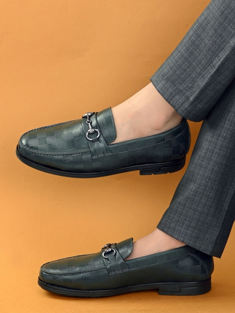 

AfroJack Men Olive Green Woven Design Synthetic Leather Loafers