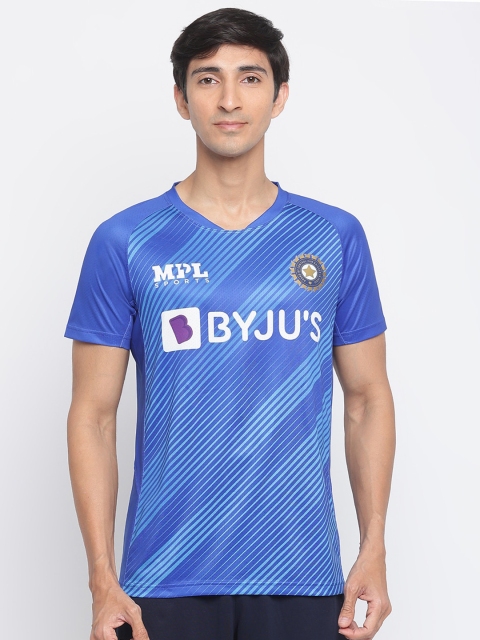 

MPL SPORTS Men Blue Printed V-Neck T-shirt