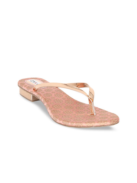 

Zyla Women Rose Gold Printed Ethnic T-Strap Flats