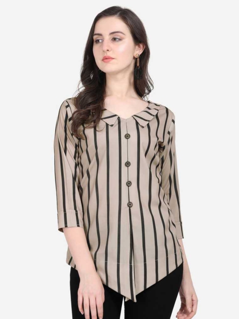 

Anaita Beige Striped Crepe Top