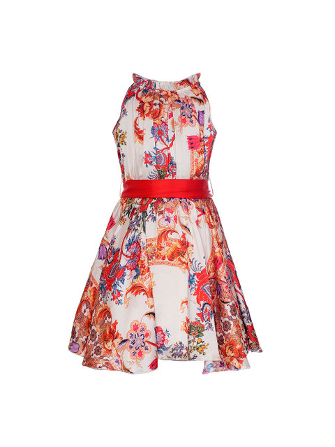 

naughty ninos Girls Off-White & Red Floral Print Fit & Flare Dress
