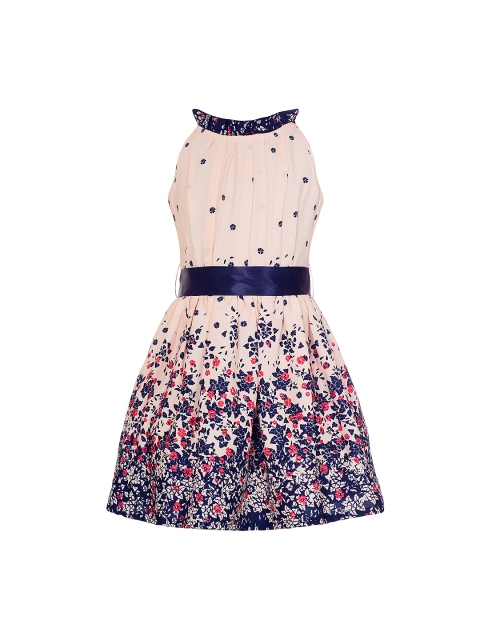 

naughty ninos Girls Pink & Navy Floral Print Fit & Flare Dress