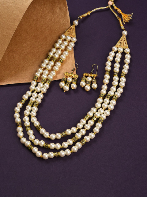 

SOHI Gold-Plated & White Pearl-Beaded Jewellery Set