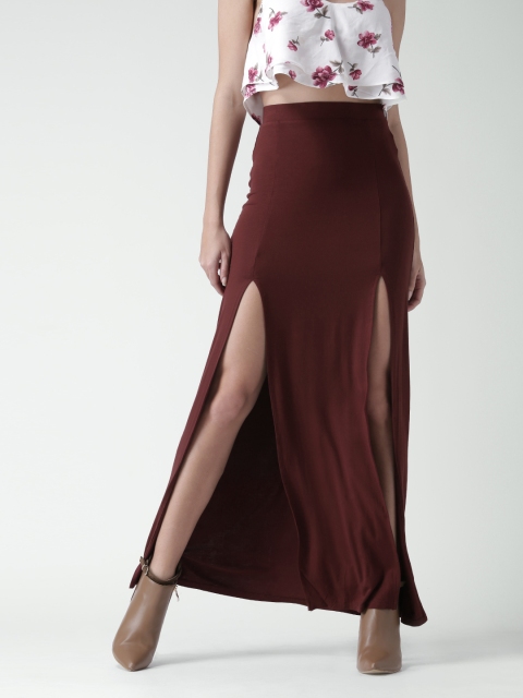 

FOREVER 21 Maroon High Slit Maxi Skirt