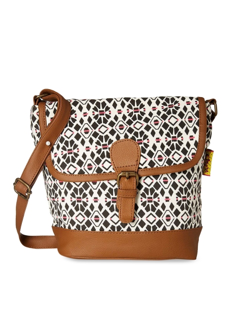 

Kanvas Katha Multicoloured Geometric Printed Structured Sling Bag with Tasselled, Multi