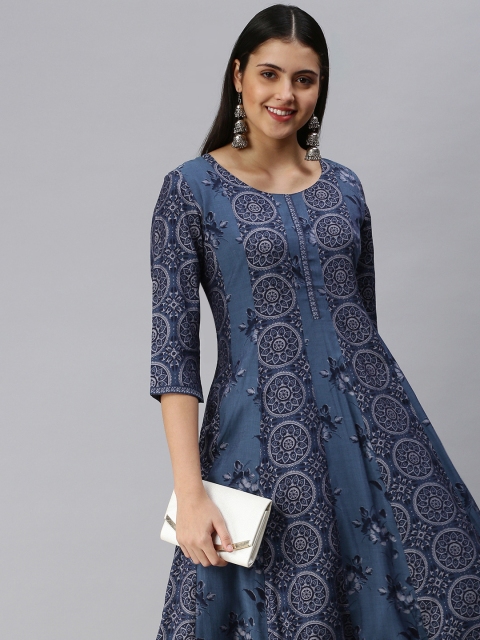 

ETIQUETTE Women Blue & Grey Ethnic Motifs Printed Anarkali Kurta