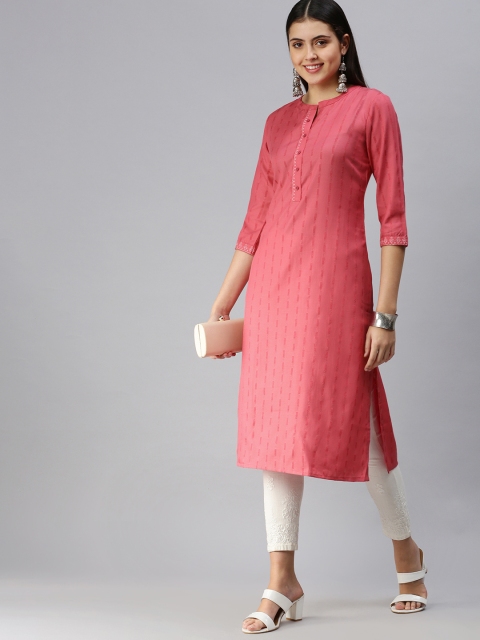 

ETIQUETTE Women Pink Embroidered Thread Work Kurta