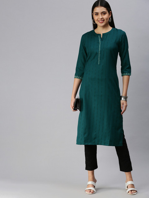 

ETIQUETTE Women Green Embroidered Thread Work Kurta