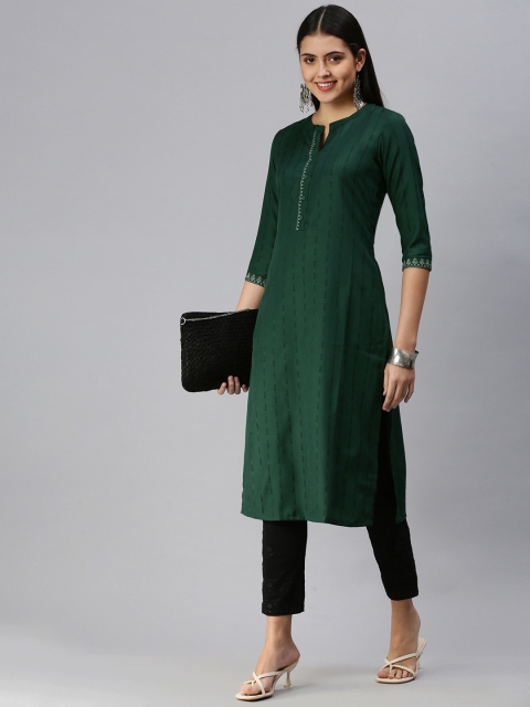 

ETIQUETTE Women Olive Green Embroidered Thread Work Kurta