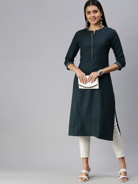 

ETIQUETTE Women Navy Blue Embroidered Thread Work Kurta