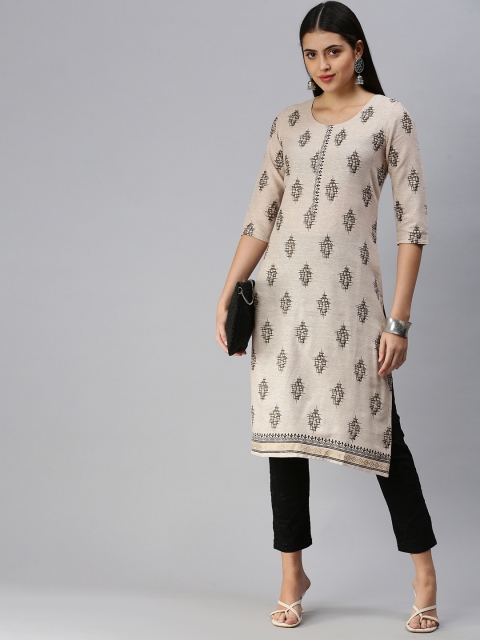 

ETIQUETTE Women Beige & Black Printed Kurta