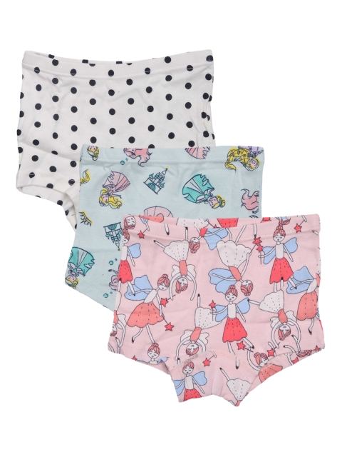 

POPLINS Girls Pack of 3 Printed Cotton Boxer-Style Briefs, Blue