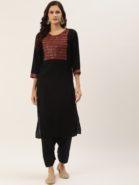 

INDYES Women Black Yoke Design Kurta