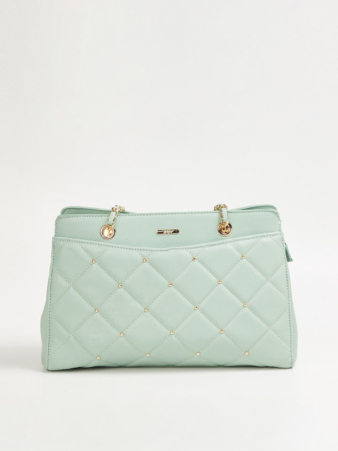 

Ginger by Lifestyle Green Textured Structured Handheld Bag with Quilted
