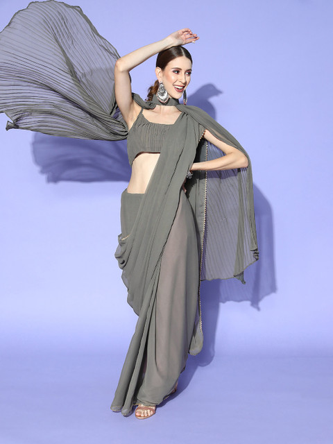 

Tikhi Imli Solid Saree, Grey