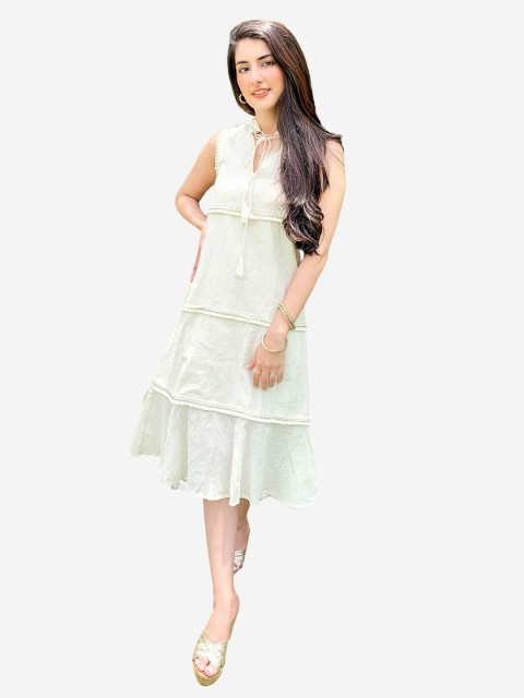 

Alaya By Stage3 Women White Cotton Tiered Dress