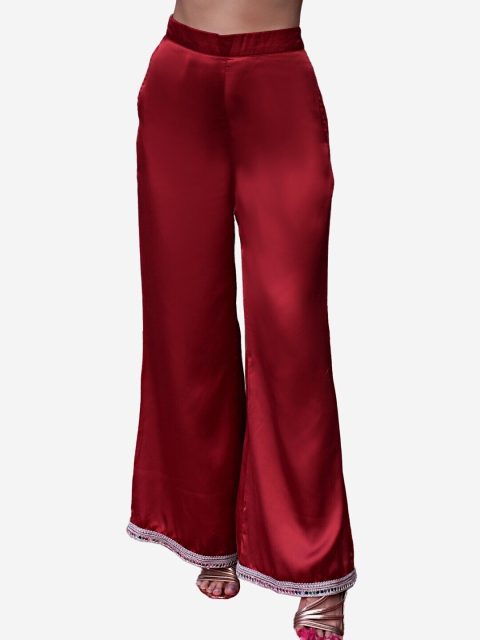 

Alaya By Stage3 Women Red Flared Satin Ethnic Palazzos
