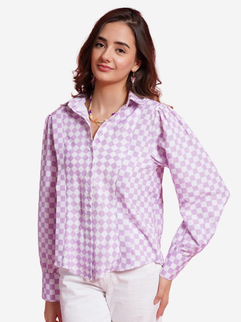 

Alaya By Stage3 Purple Geometric Print Mandarin Collar Shirt Style Top