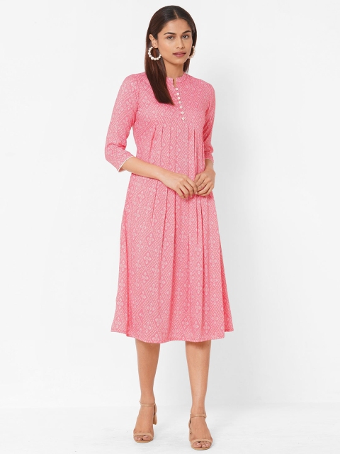 

KAMI KUBI Pink Ethnic Motifs A-Line Midi Dress