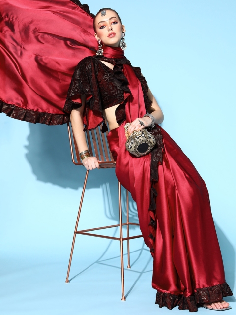 

Tikhi Imli Maroon & Black Satin Saree