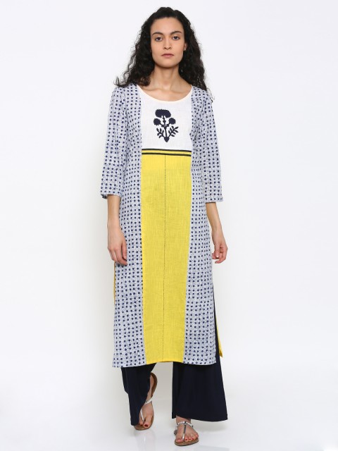 

RANGMANCH BY PANTALOONS Women Off-White & Yellow Printed Straight Kurta, Beige