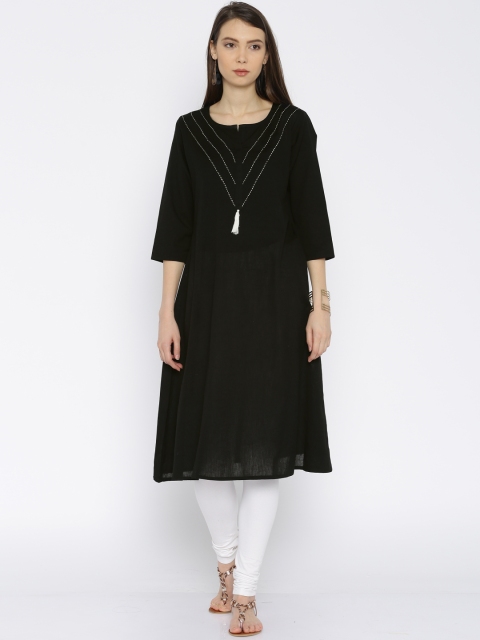 

RANGMANCH BY PANTALOONS Women Black Yoke Design A-Line Kurta