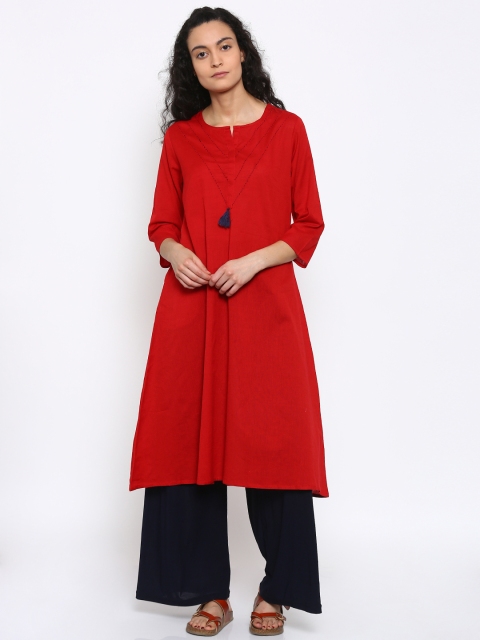 

RANGMANCH BY PANTALOONS Women Red Solid A-Line Kurta